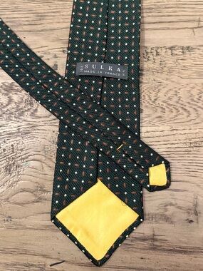 Sulka Men's Dark Green Polka Dot Silk Tie with Yellow Tip